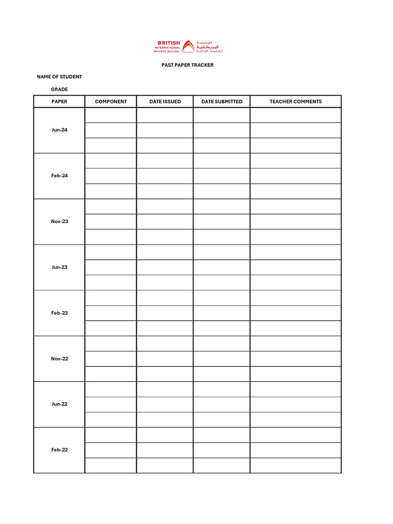 Past Paper Tracker Template | PDF