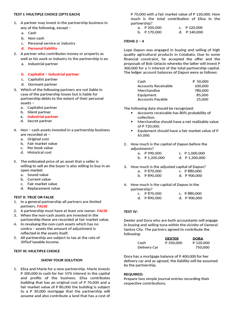 Acc 111 - Partnership Formation | PDF | Partnership | Book Value
