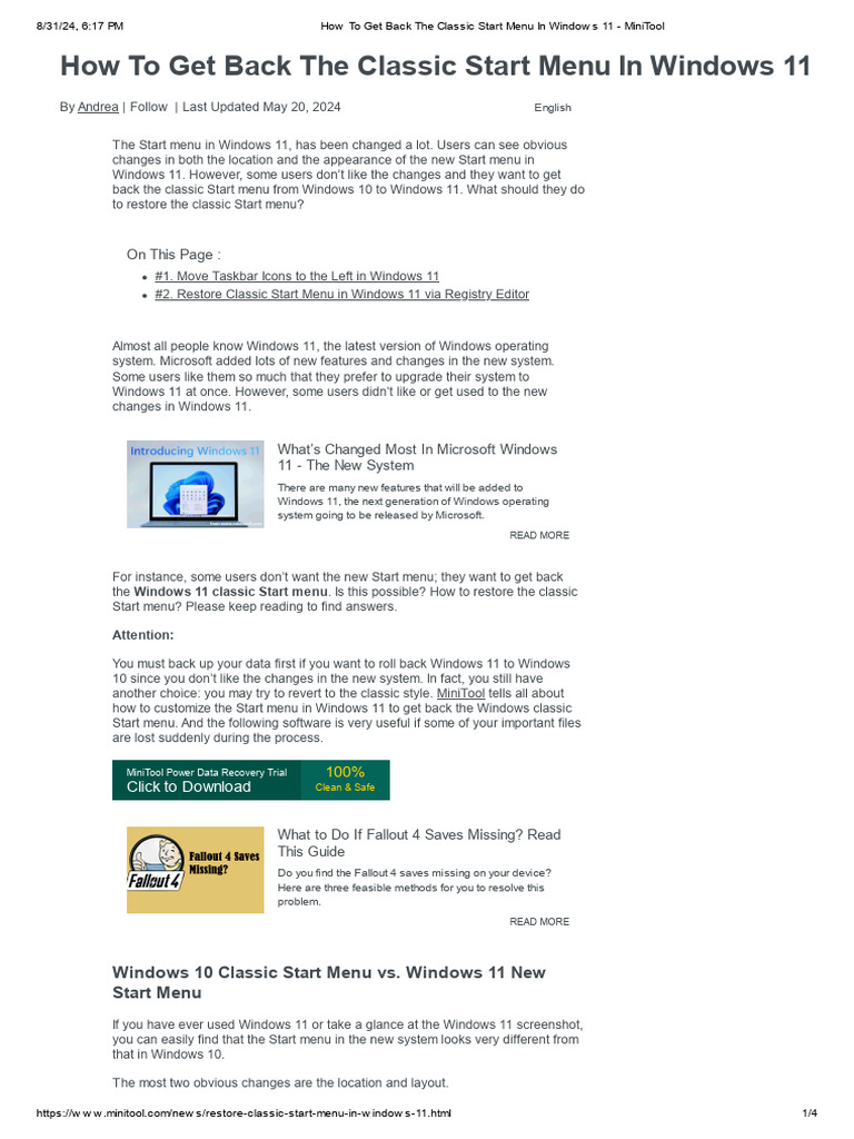 How to Get Back the Classic Start Menu in Windows 11 - MiniTool | PDF ...