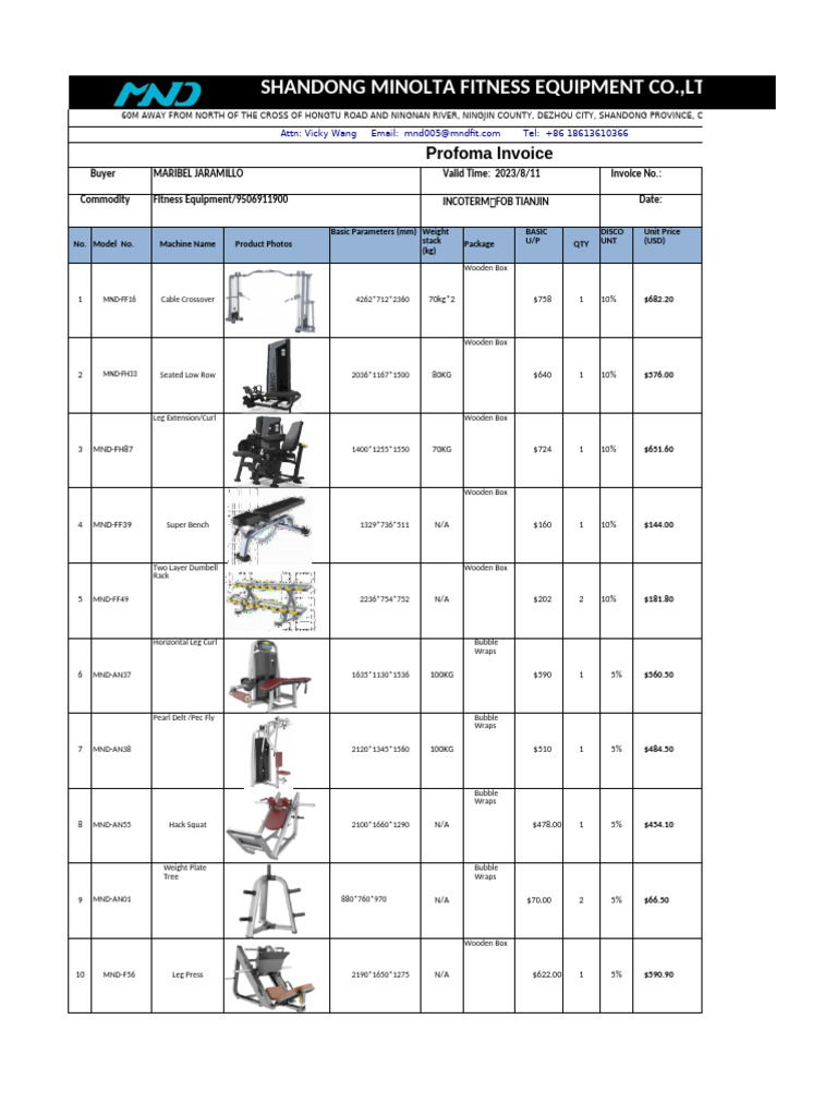Proforma Invoice for Fitness Equipment | PDF | Weight Training