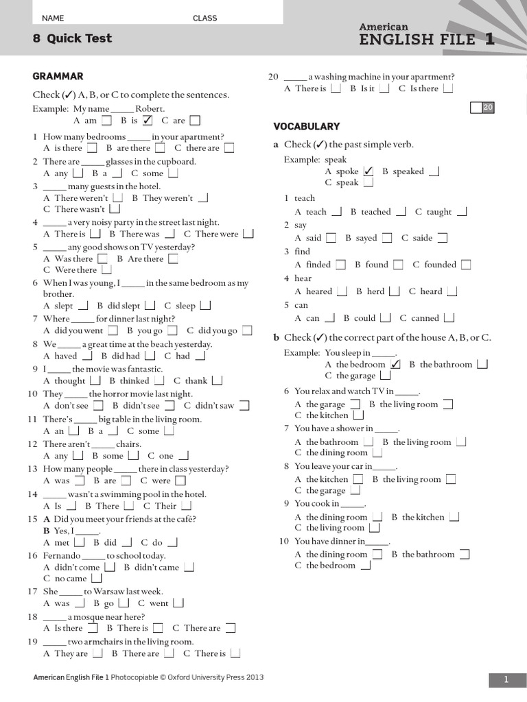 English File 1 Quick Test 8 | PDF