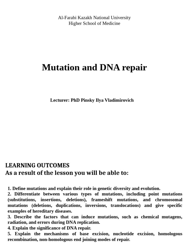 Lecture 9 Mutations | PDF | Dna Repair | Dna