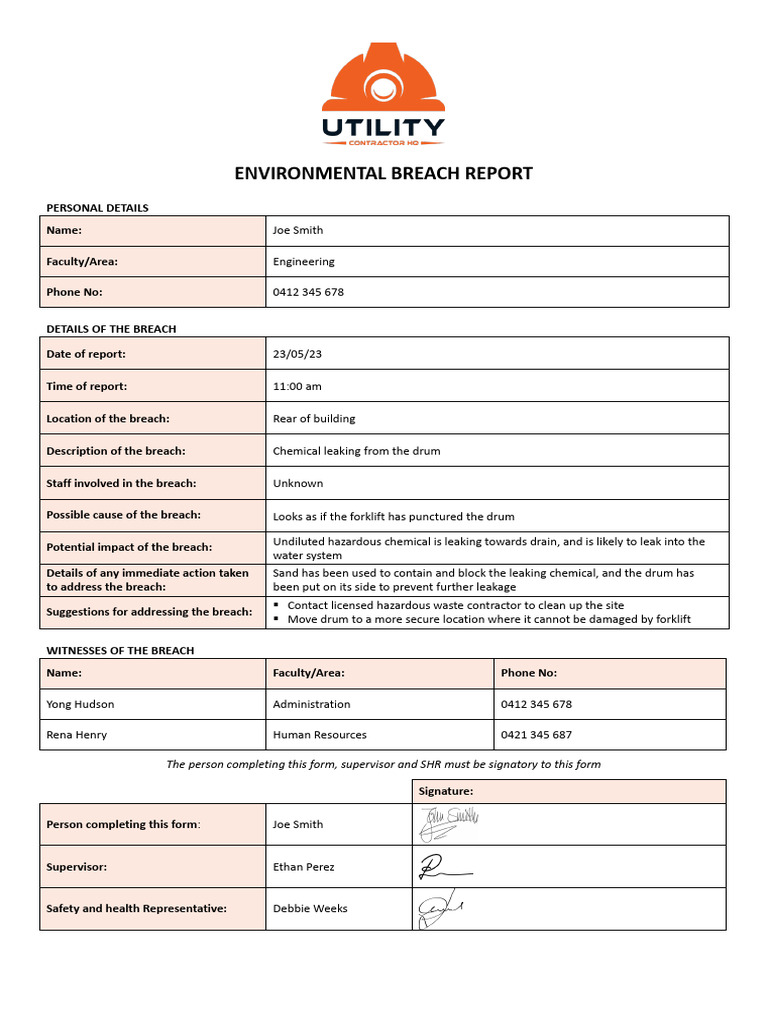 Environmental Breach Report: Chemical Leak | PDF