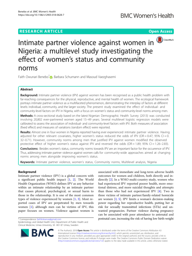 Intimate Partner Violence Against Women in Nigeria: A Multilevel Study ...