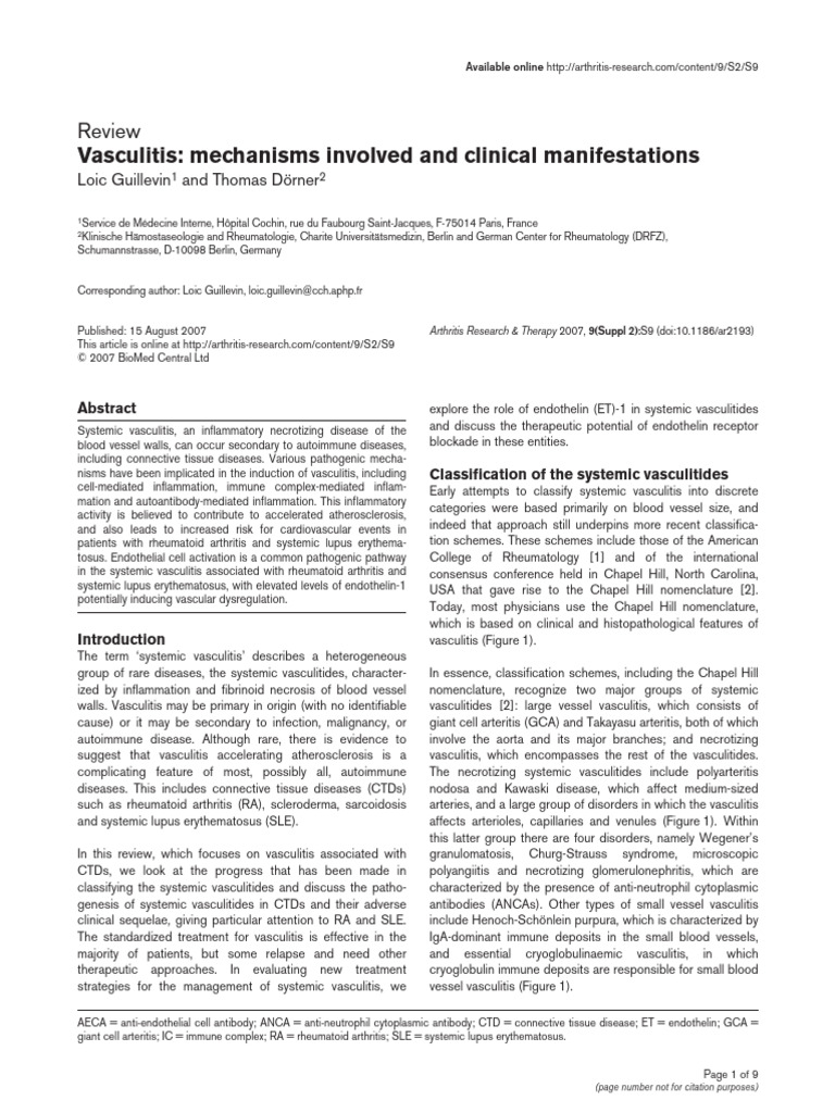 Systemic Vasculitis in Autoimmune Diseases | PDF | Inflammation ...