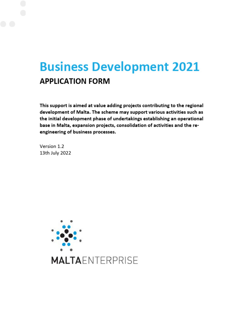 Malta Business Development Application Form | PDF | Subsidy | European ...
