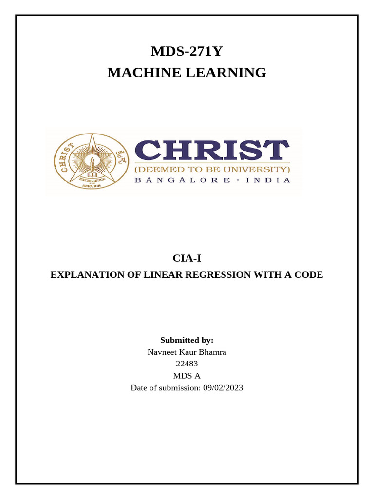 MDS-271Y Machine Learning: Cia-I | PDF