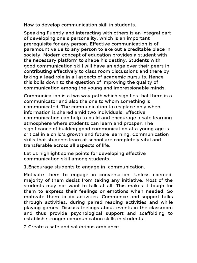 Developing Student Communication Skills | PDF | Communication | Learning