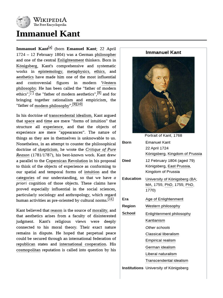 Immanuel Kant Pdf Immanuel Kant Critique Of Pure Reason