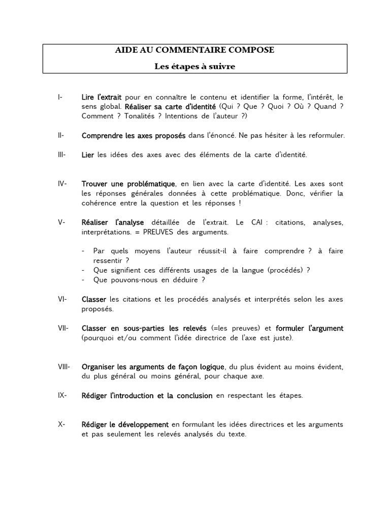 Étapes du Commentaire Composé | PDF