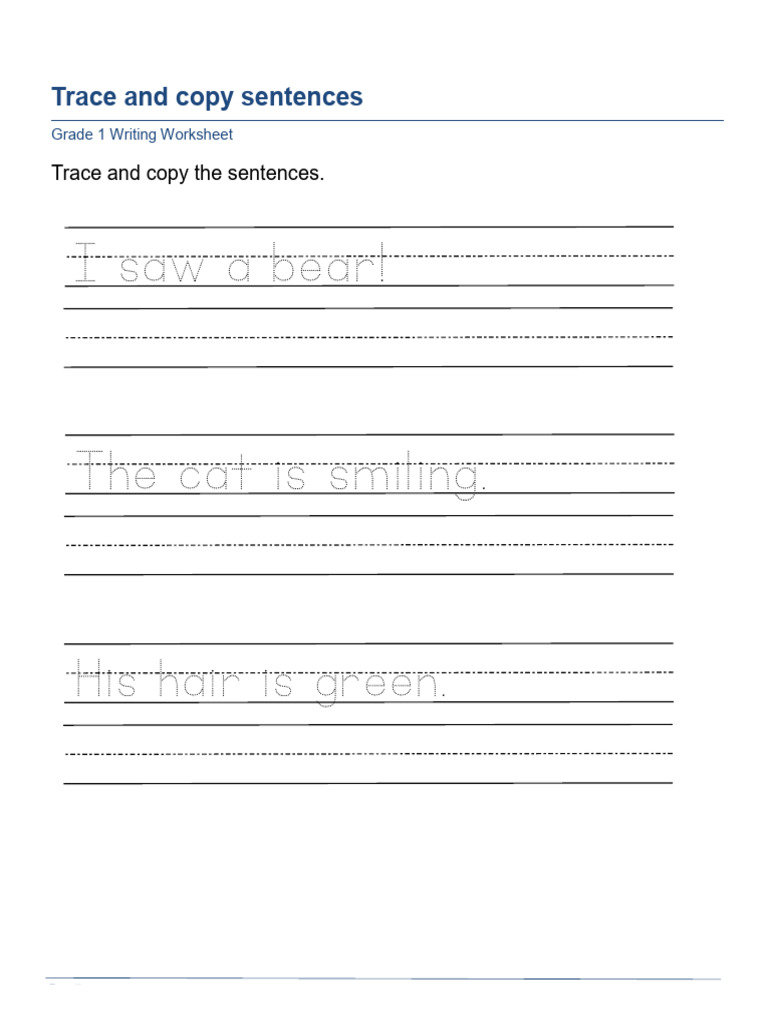 Grade 1 Writing Practice Worksheet | PDF