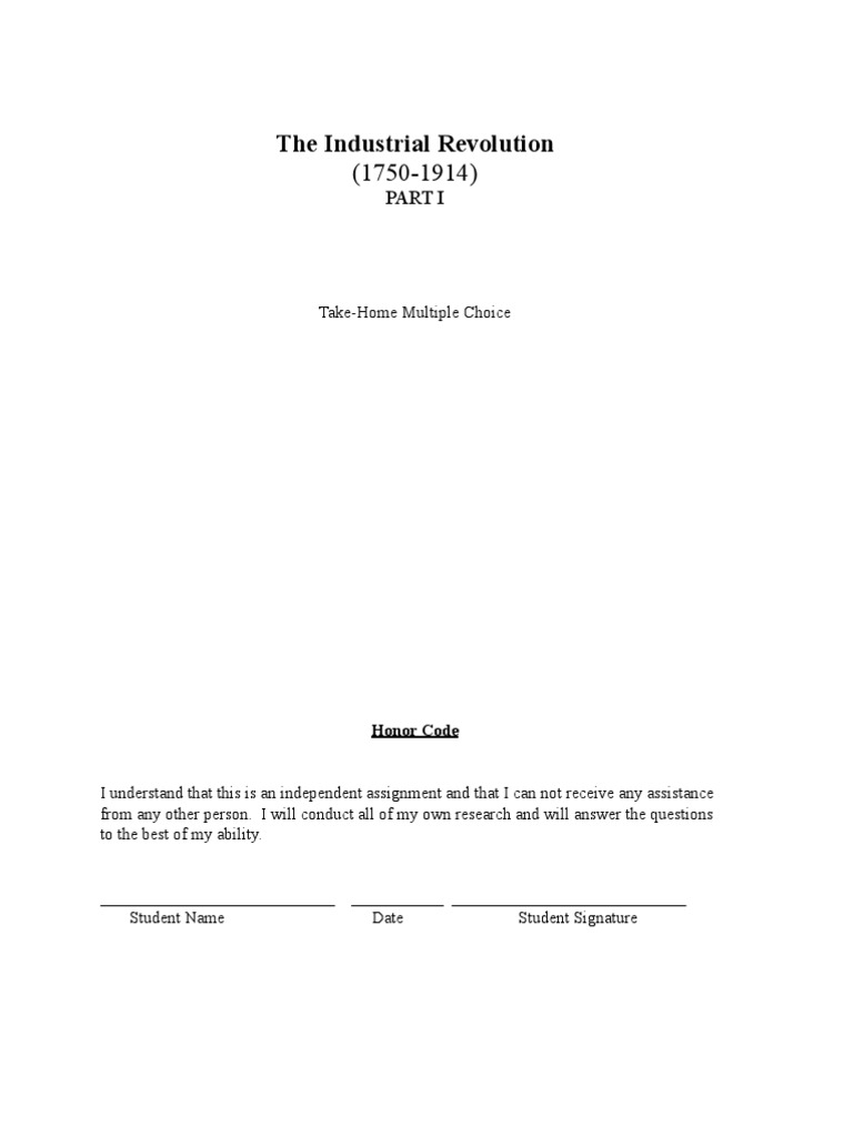 The Industrial Revolution Multiple Choice | PDF | French Revolution ...