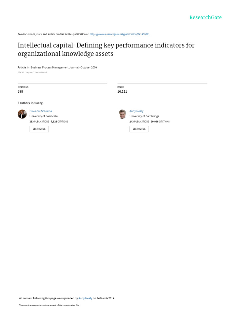 Key Performance Indicators for Intellectual Capital | PDF | Knowledge ...