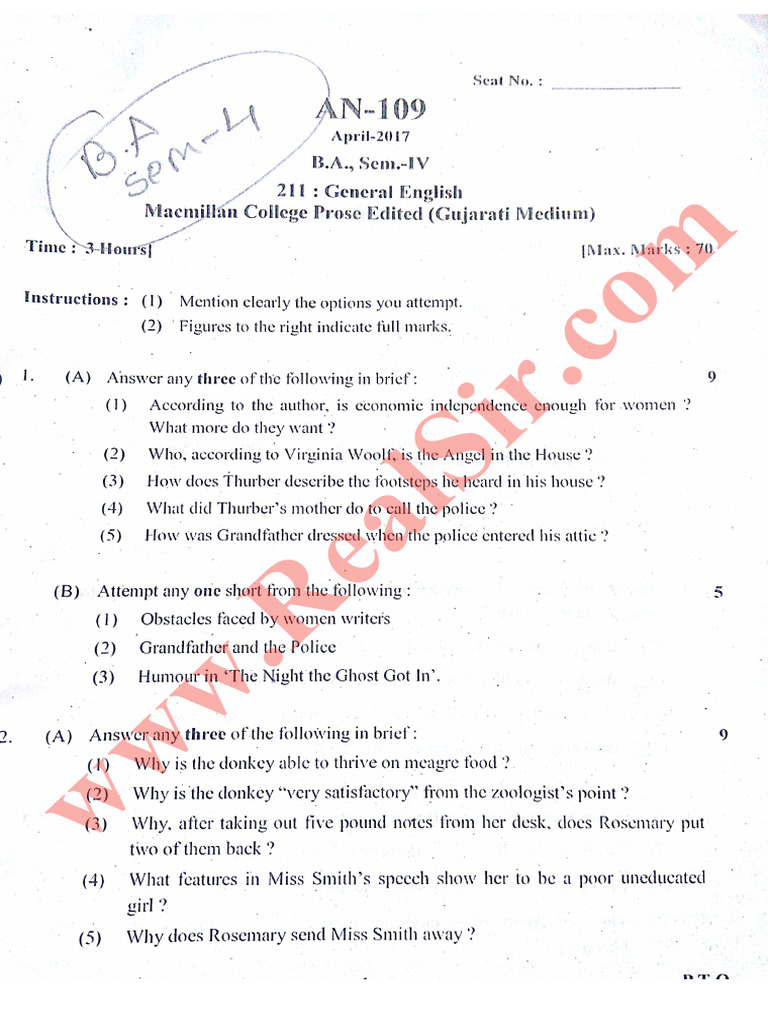 211 General English Sem 4 | PDF