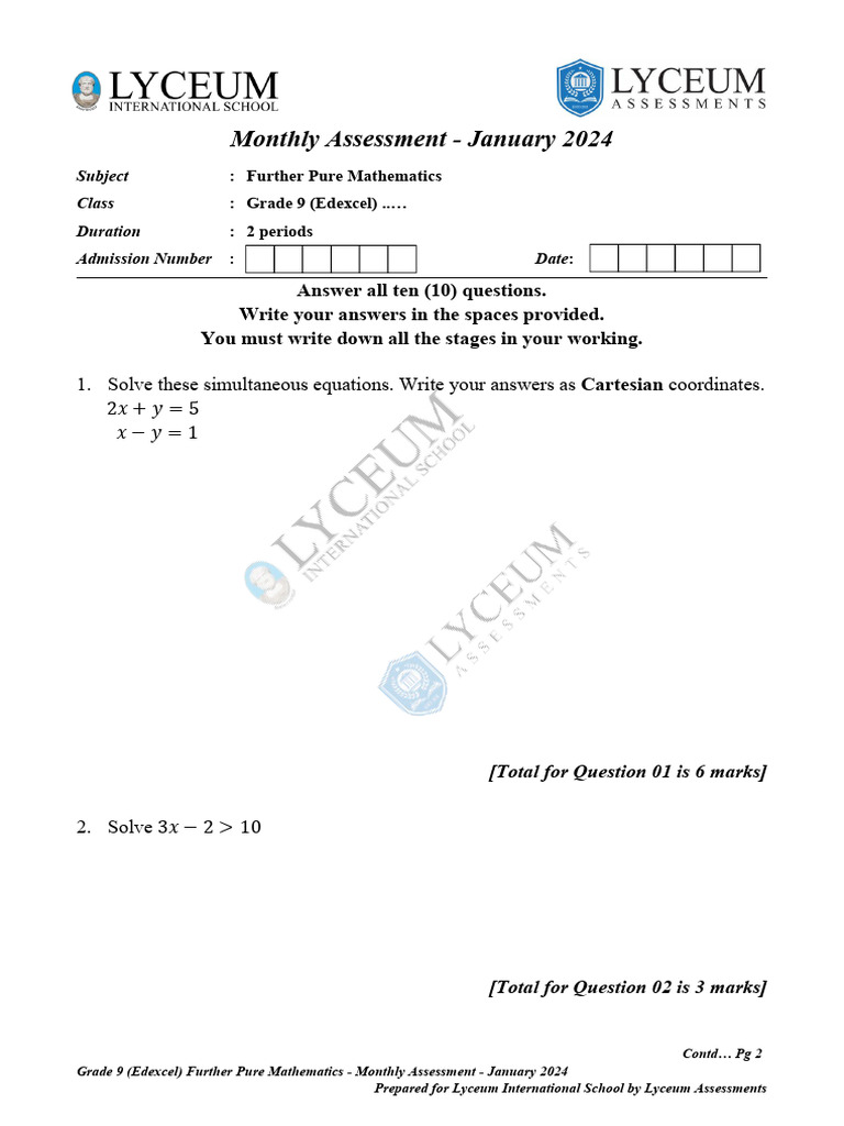 Grade 9 Further Pure Math Assessment | PDF | Equations | Mathematics