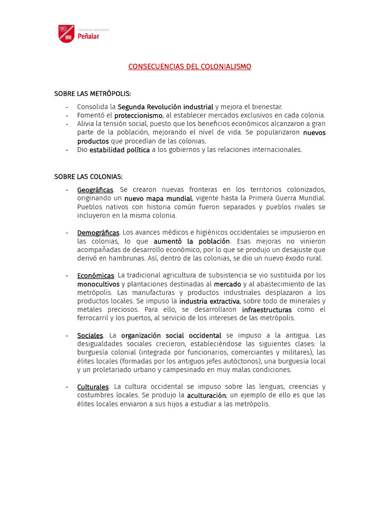 Consecuencias del Colonialismo y Imperialismo | PDF
