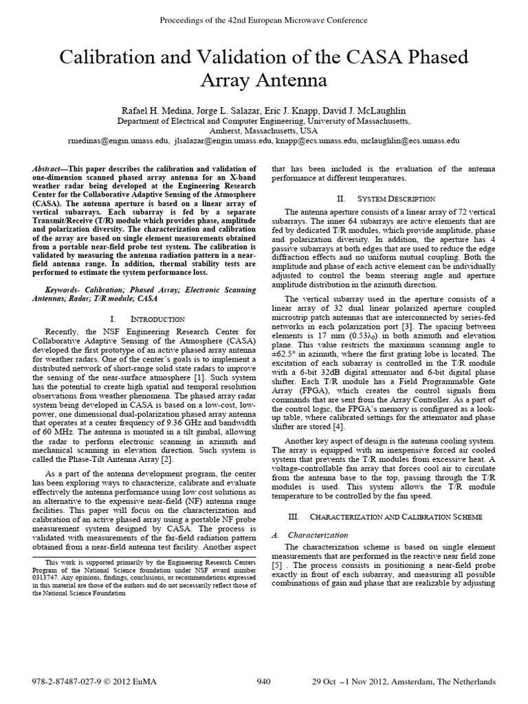 CASA Phased Array Antenna Calibration | PDF | Antenna (Radio) | Radar