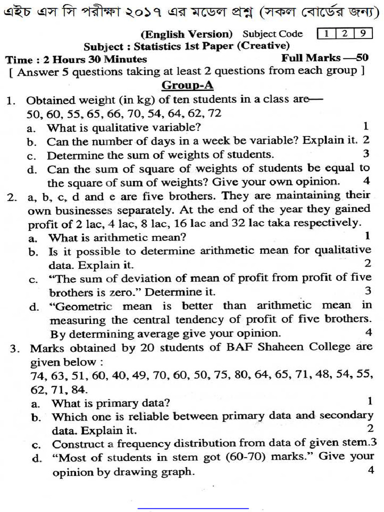 Ev Statistics 1 Suggestion and Question Patterns of HSC Examination ...