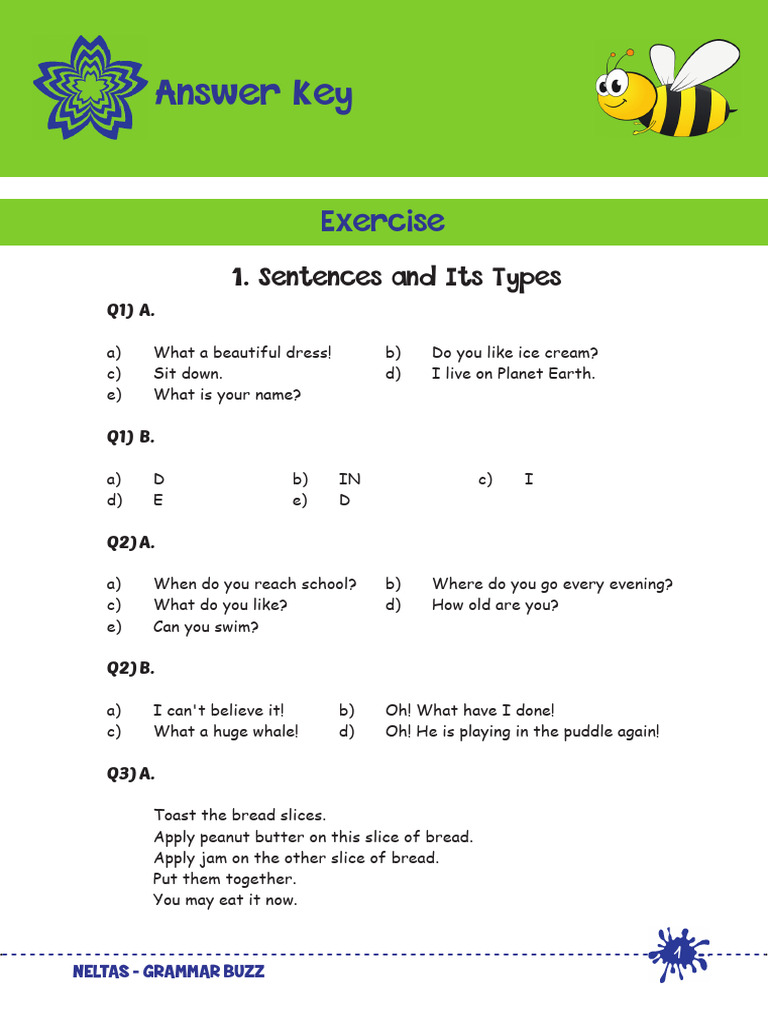 Grammar Exercises Answer Key | PDF | Plural | Grammatical Tense