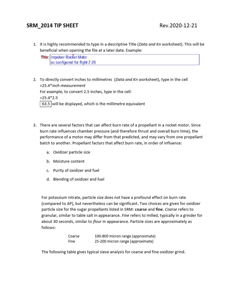 SRM Worksheet Guidelines and Tips | PDF | Rocket Propellant