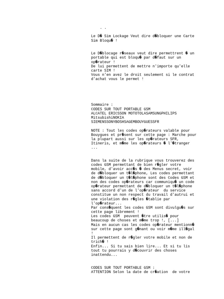 Codes Téléphones / GSM Anciens | PDF | GSM | Télécommunications mobiles