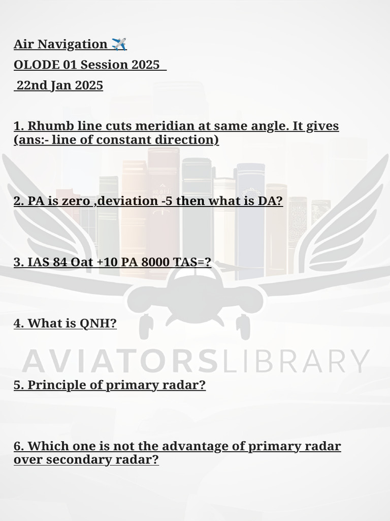 Air Navigation Questions for Pilots | PDF | Aviation | Aviation Safety