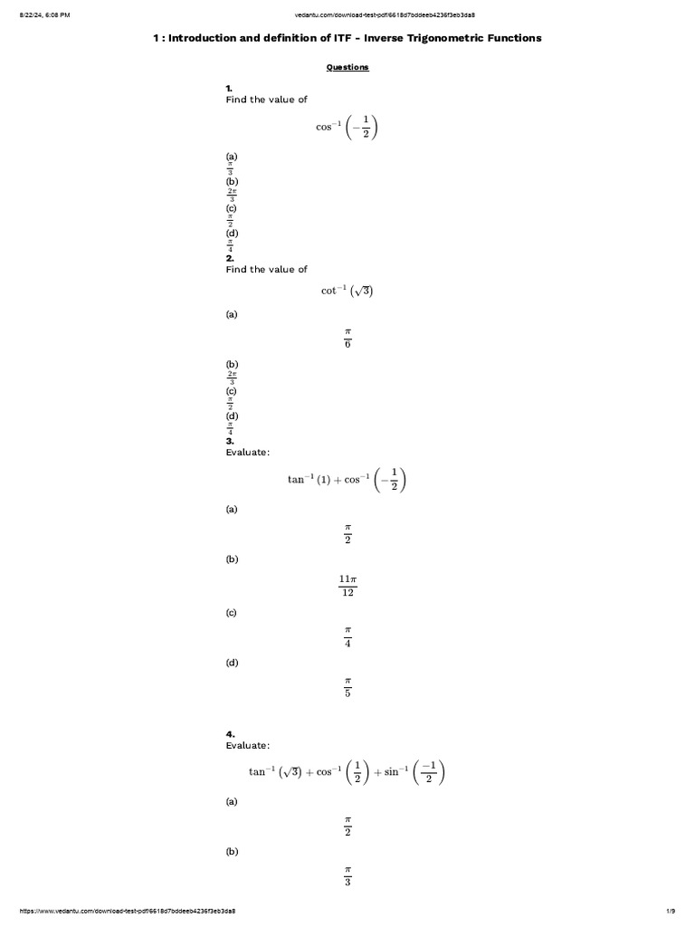 ITF Evaluation Questions and Solutions | PDF | Mathematics | Combinatorics