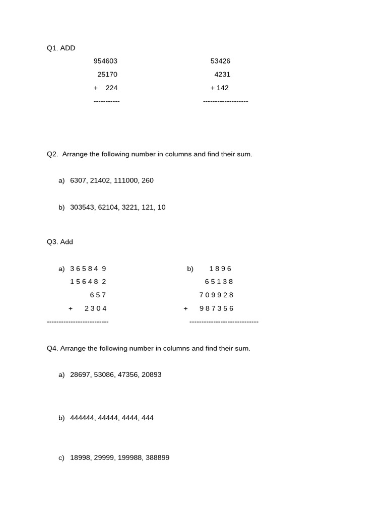Math Addition and Summation Exercises | PDF