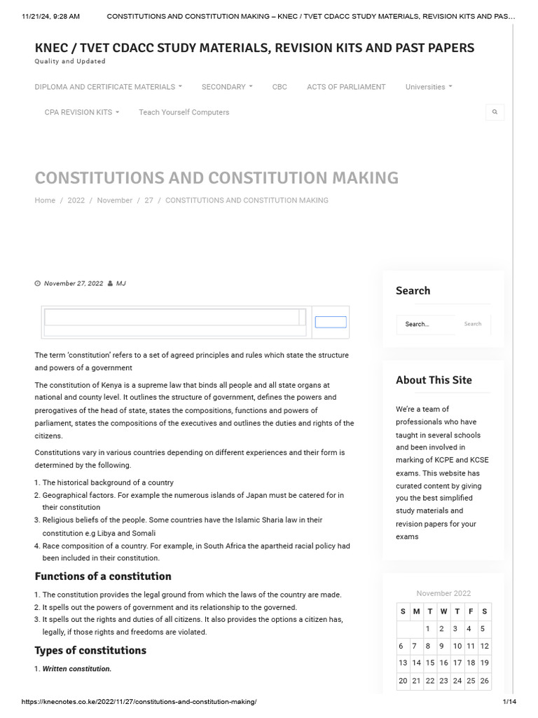 Constitutions and Constitution Making – Knec _ Tvet Cdacc Study ...
