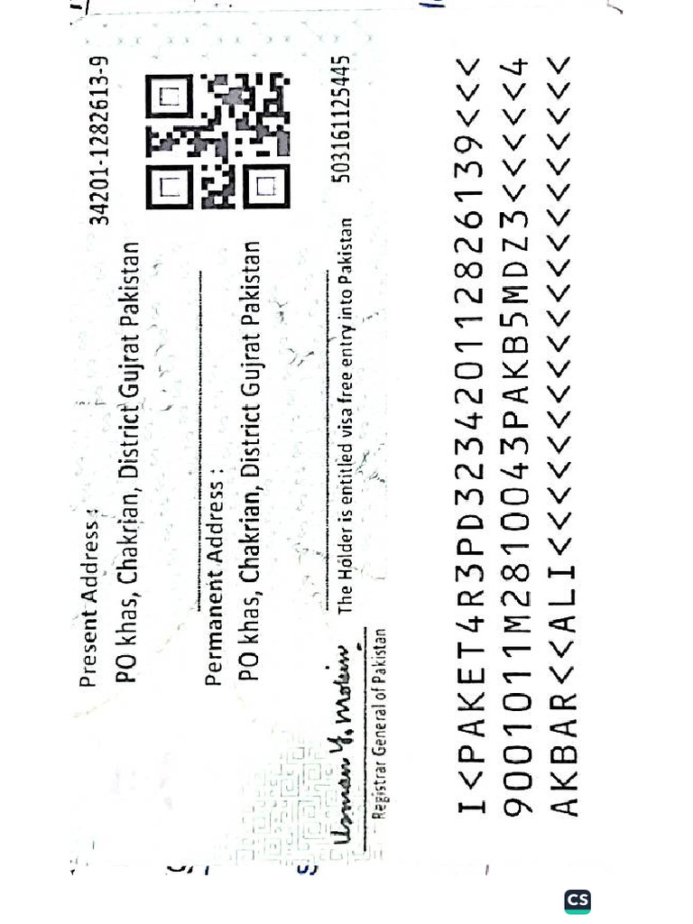 Ali CNIC Back | PDF