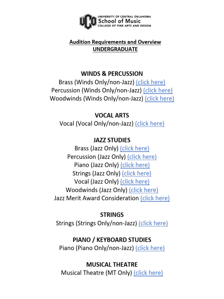 Audition Requirements UG | PDF | Audition | Double Bass