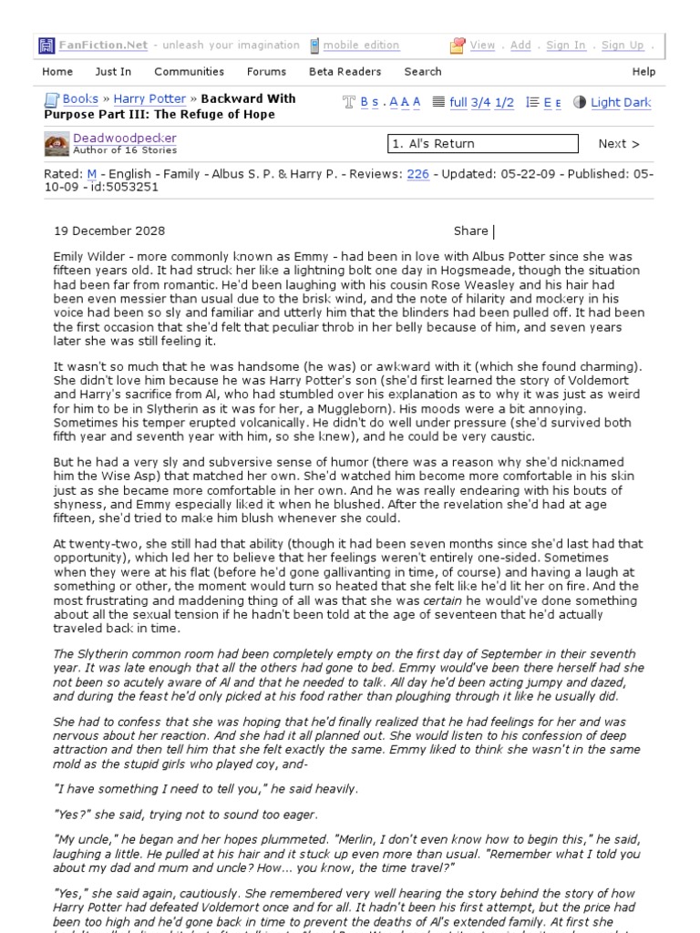 Backward With Purpose Part III The Refuge of Hope Chapter 1 Al's