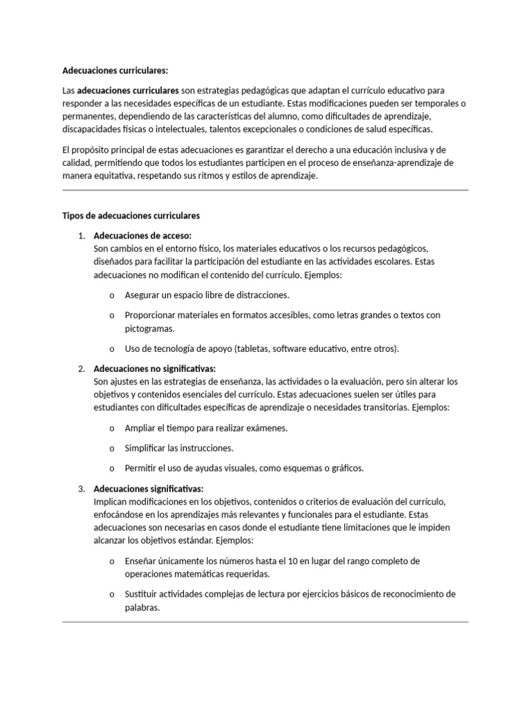 Adecuaciones Curriculares para Inclusión Educativa | PDF | Plan de ...