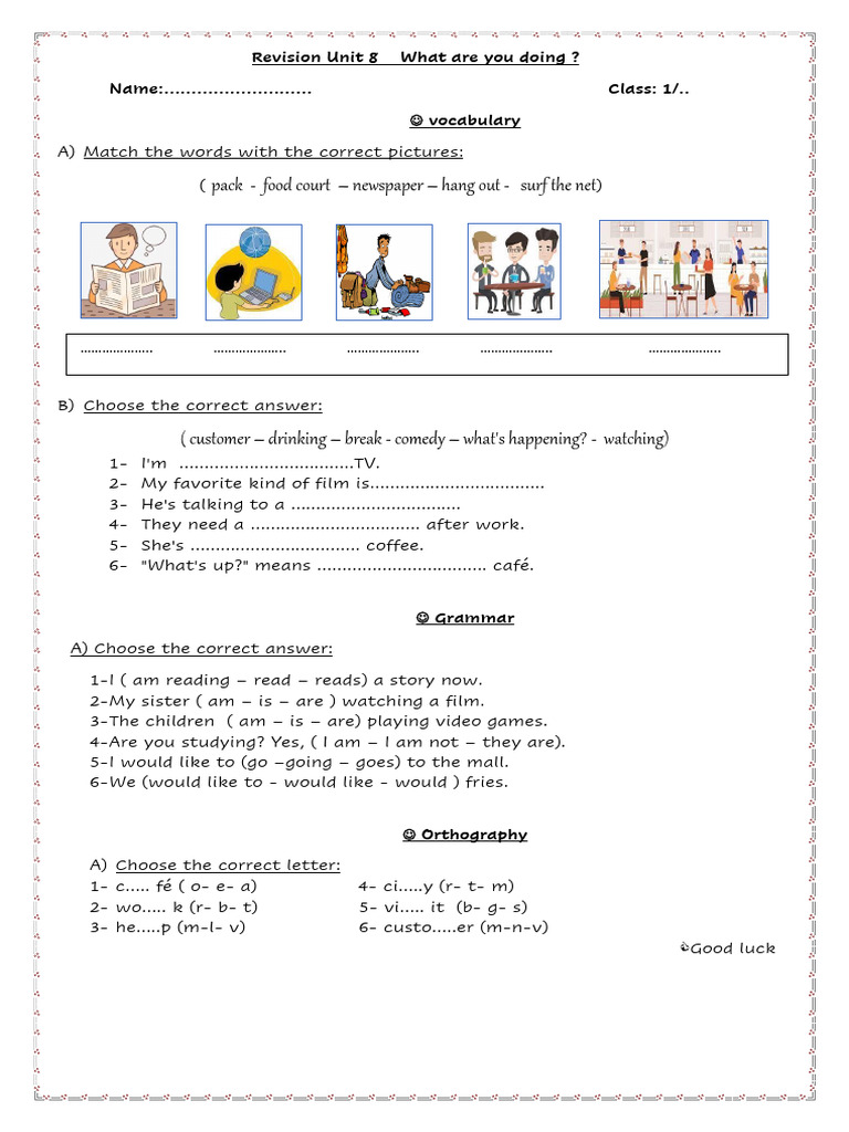 Revision Unit 8: Vocabulary & Grammar | PDF