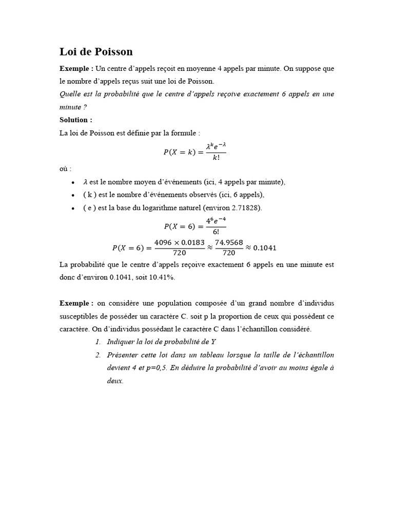 Corrigé Exo7 : Loi de Poisson | PDF | Variable aléatoire à densité ...