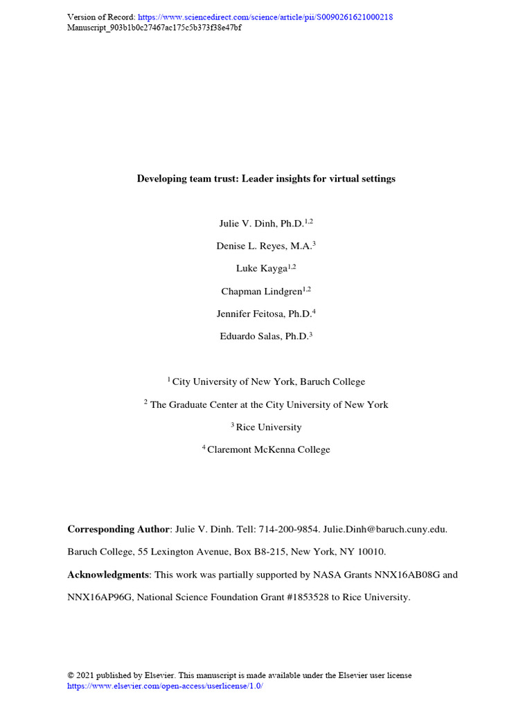 Building Trust in Virtual Teams | PDF | Affect (Psychology) | Goal