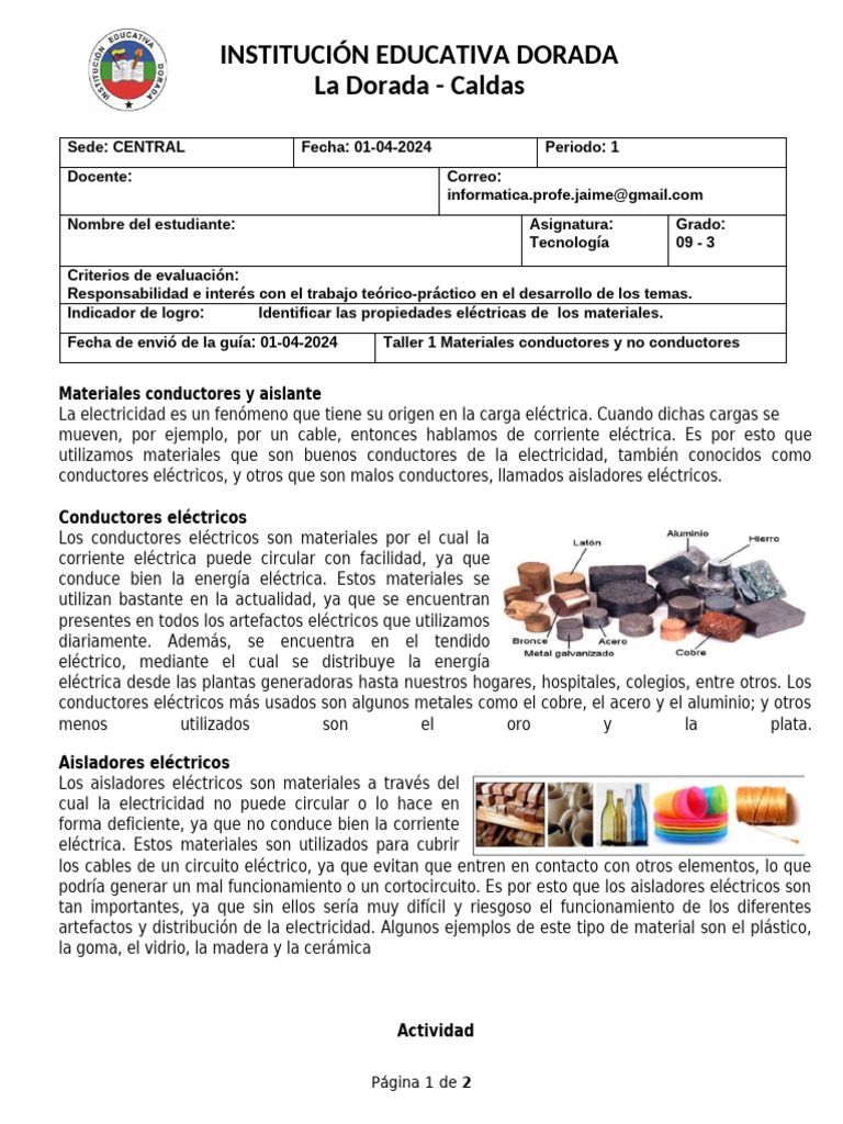 Conductores y Aisladores Eléctricos | PDF | Conductor electrico ...