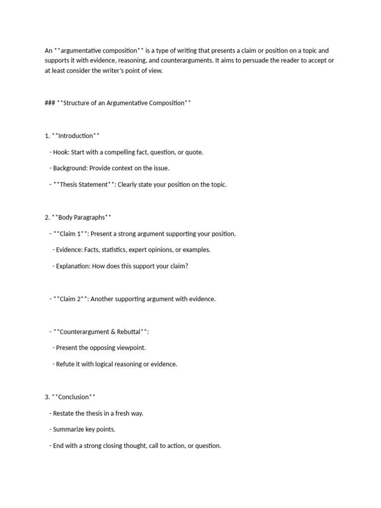 Argumentative Essay Structure Guide | PDF