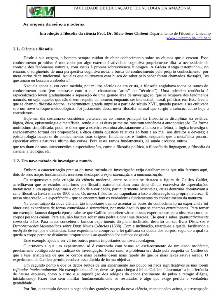 Origens da Ciência Moderna e Filosofia | PDF | Science | Galileu Galilei
