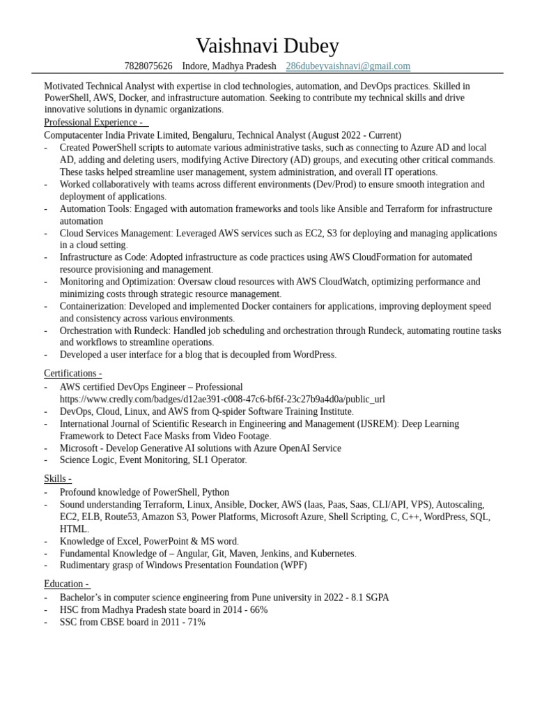 Vaishnavi Resume (AutoRecovered) | PDF | Cloud Computing | Amazon Web ...