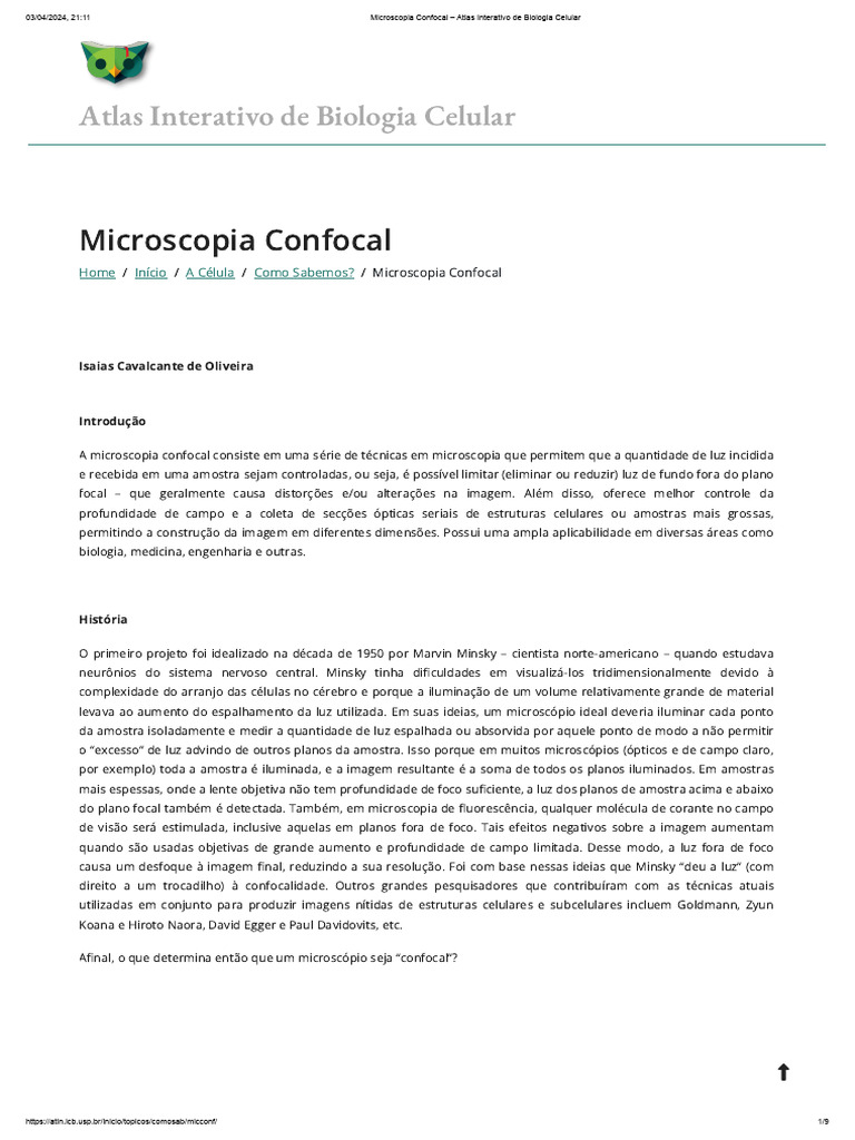 Microscopia Confocal - Atlas Interativo de Biologia Celular | PDF ...