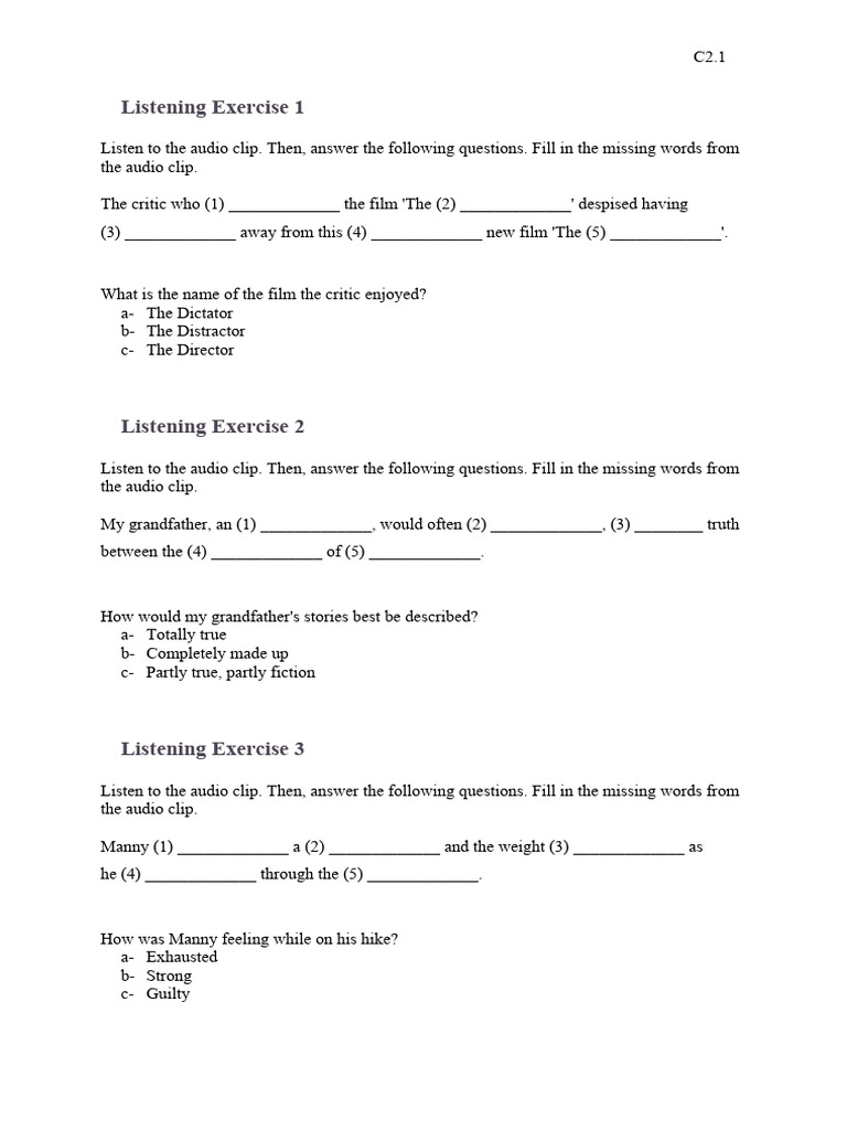 Hardest Listening Test - Extra Exercises - Students Handout and Answers ...