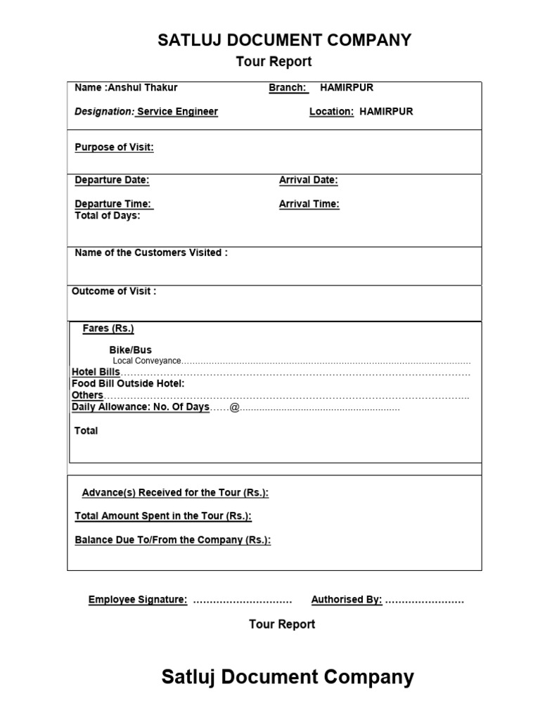 Satluj Document Company Tour Report | PDF