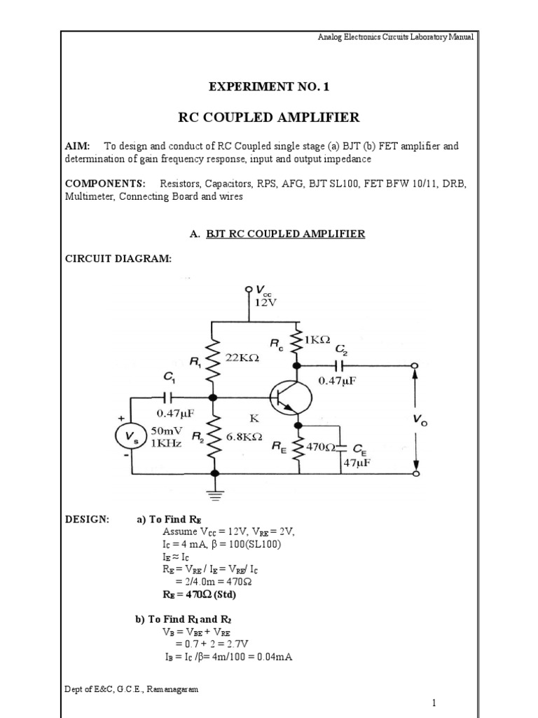RC Coupled Amplifier Design Manual | PDF | Amplifier | Rectifier