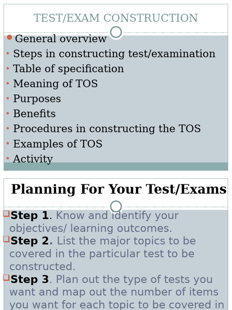 Test Construction and Table of Specifications | PDF | Educational ...