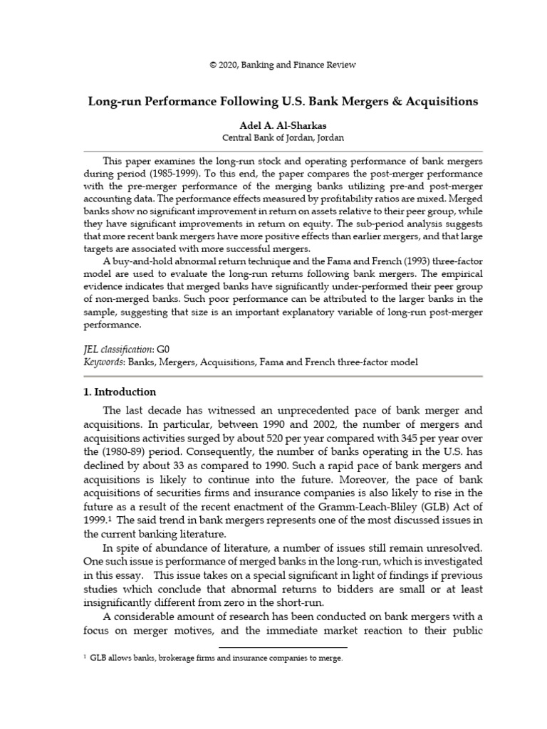 Long-Run Performance Following | PDF | Mergers And Acquisitions ...