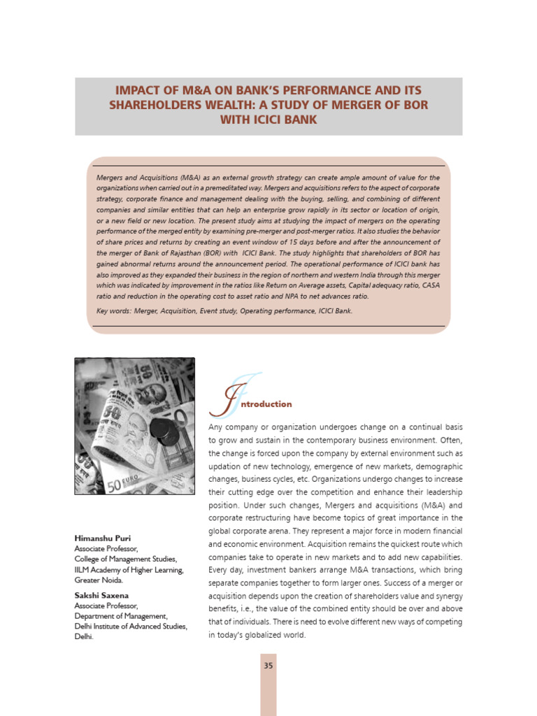 Impact of M&A On Bank's Perfor | PDF | Mergers And Acquisitions | Takeover