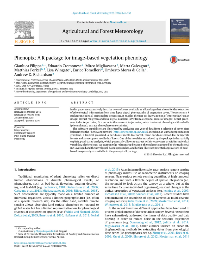 Phenopix: A R Package For Image-Based Vegetation Phenology | PDF | Time ...
