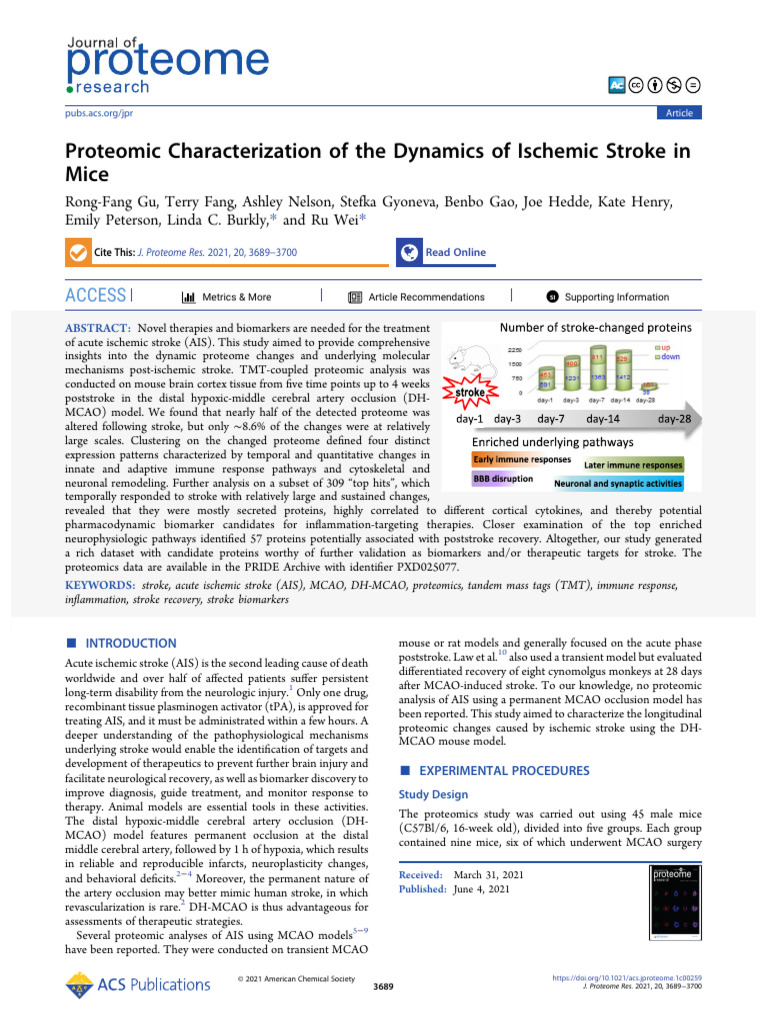 Proteomic Characterization of The Dynamics of Ischemic Stroke in | PDF ...