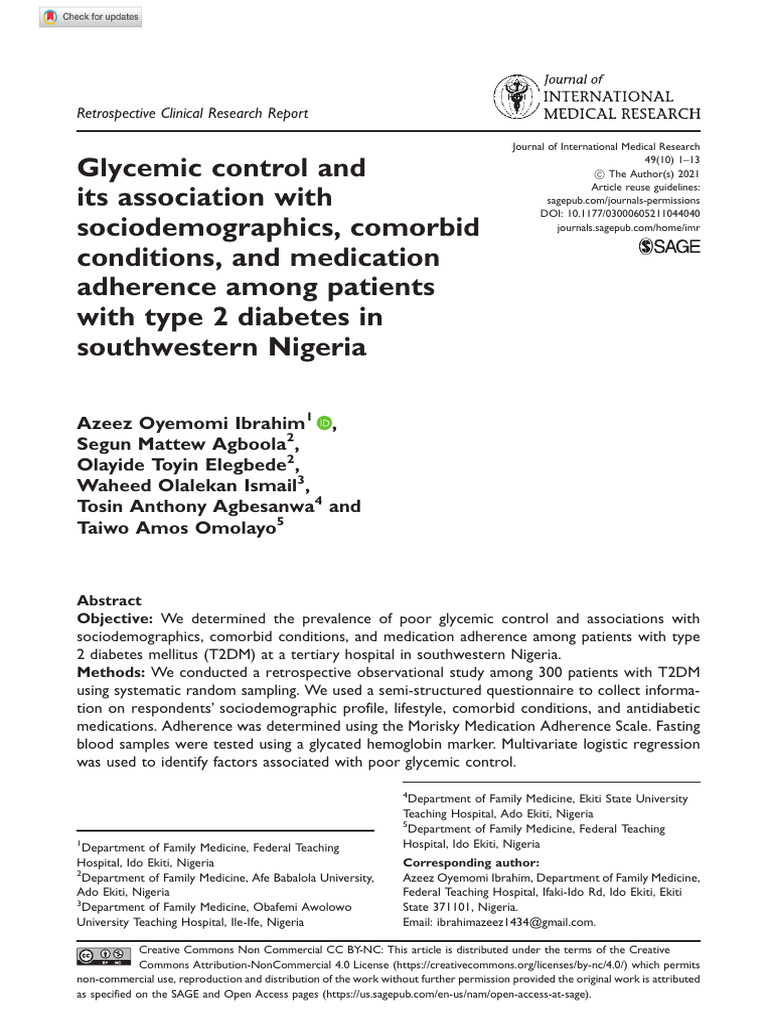 Glycemic Control in Type 2 Diabetes in Nigeria | PDF | Diabetes ...